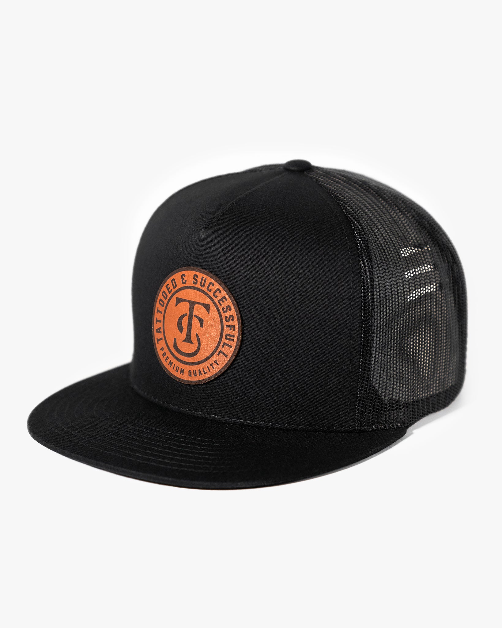 Leather Patch Classic Snapback Trucker Hat - Black